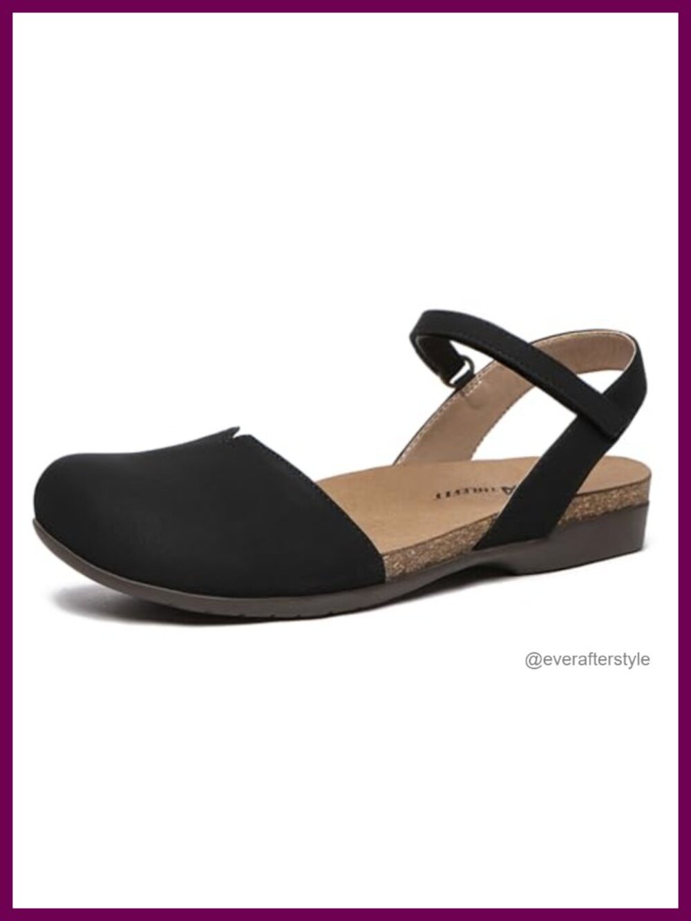 Women's Closed Toe Flat Sandals Round Toe Ankle Strap Memory Foam Cork Footbed